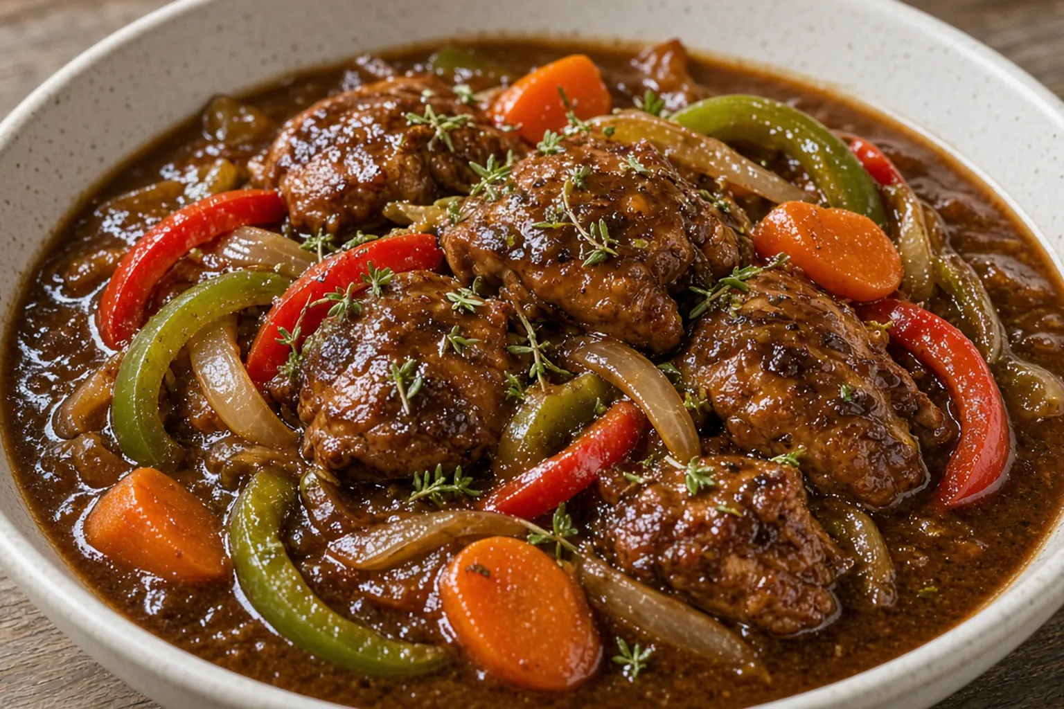 Illustrative photo of Brown Stew Chicken with Thyme and Peppers
