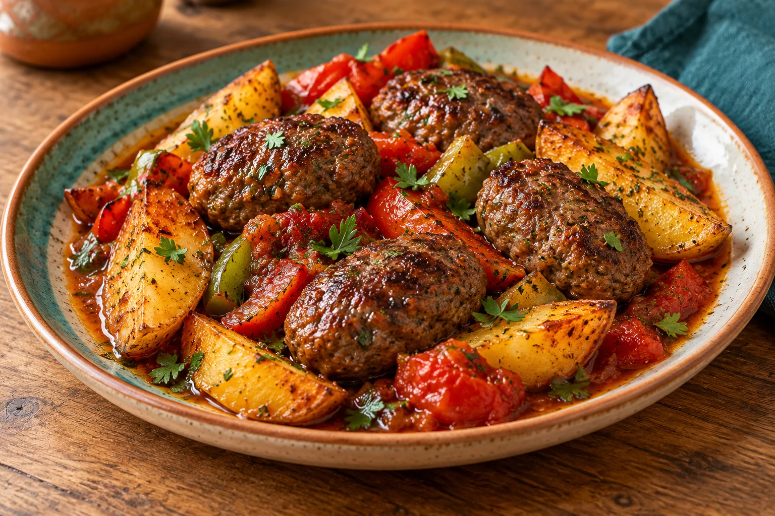 Beef Köfte with Roast Potatoes