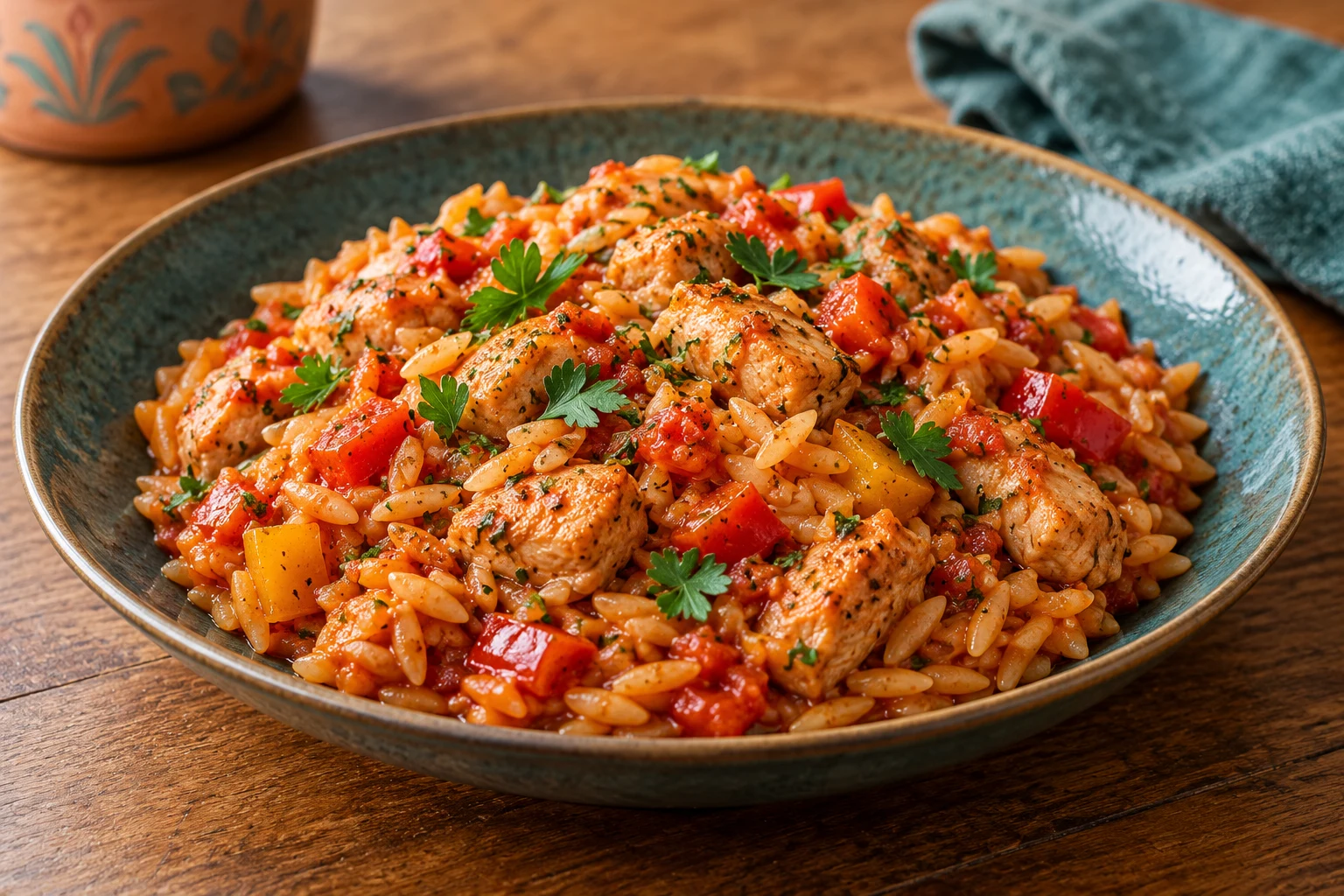Chicken, Tomato & Orzo Skillet