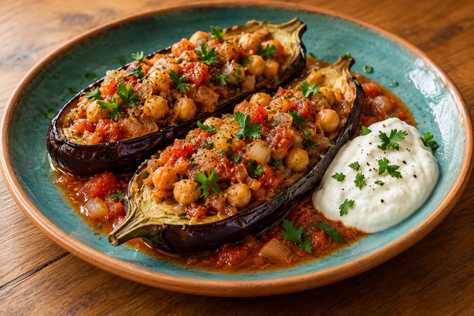 Chickpea-Stuffed Eggplant