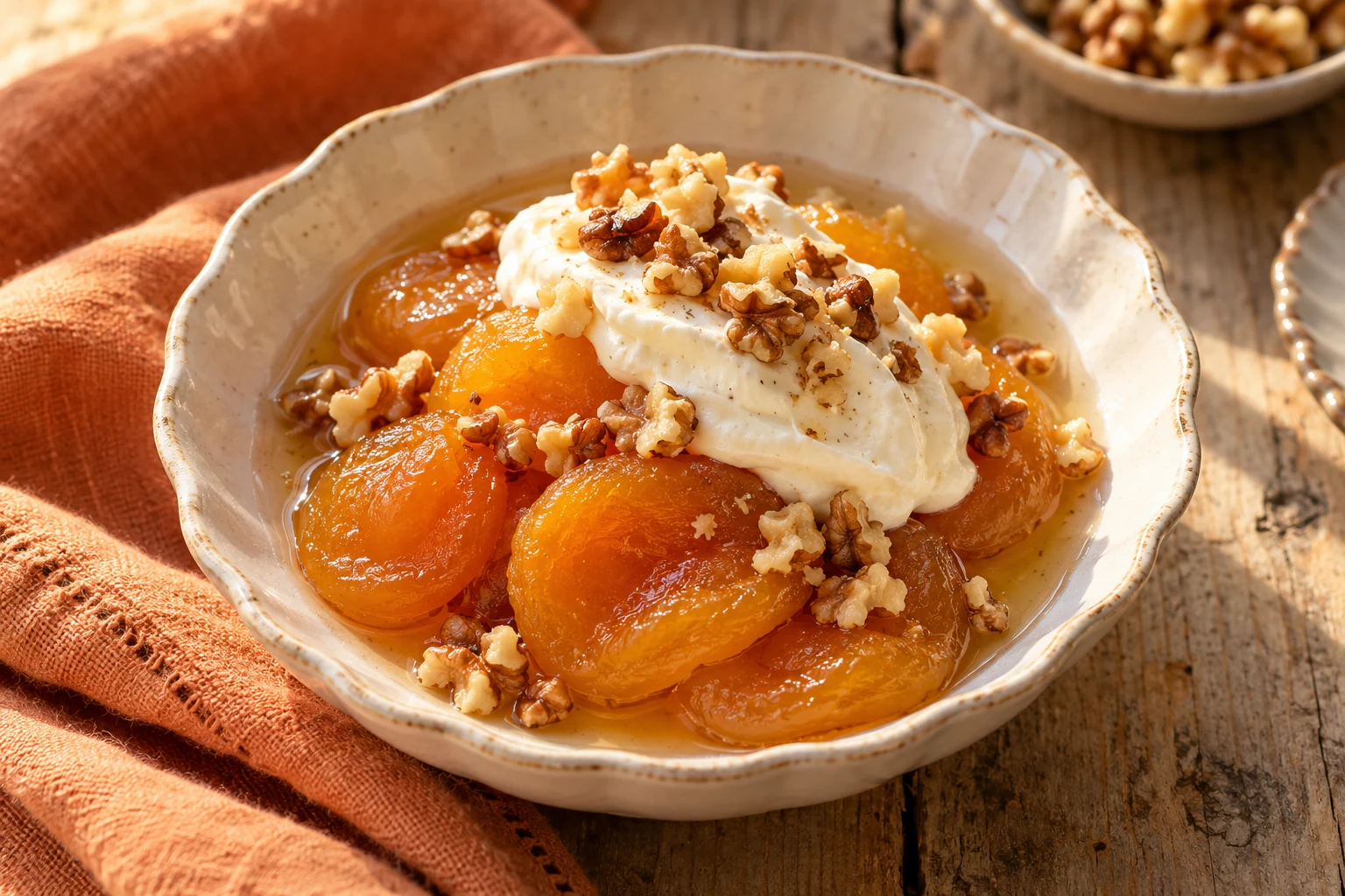 Poached Apricots with Vanilla Cream