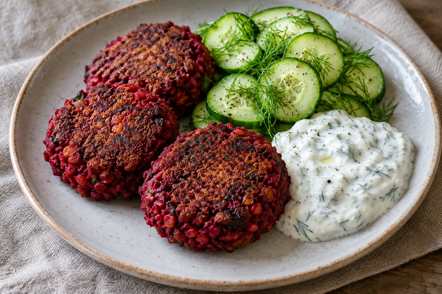 Beet & Lentil Cakes with Dill Yogurt