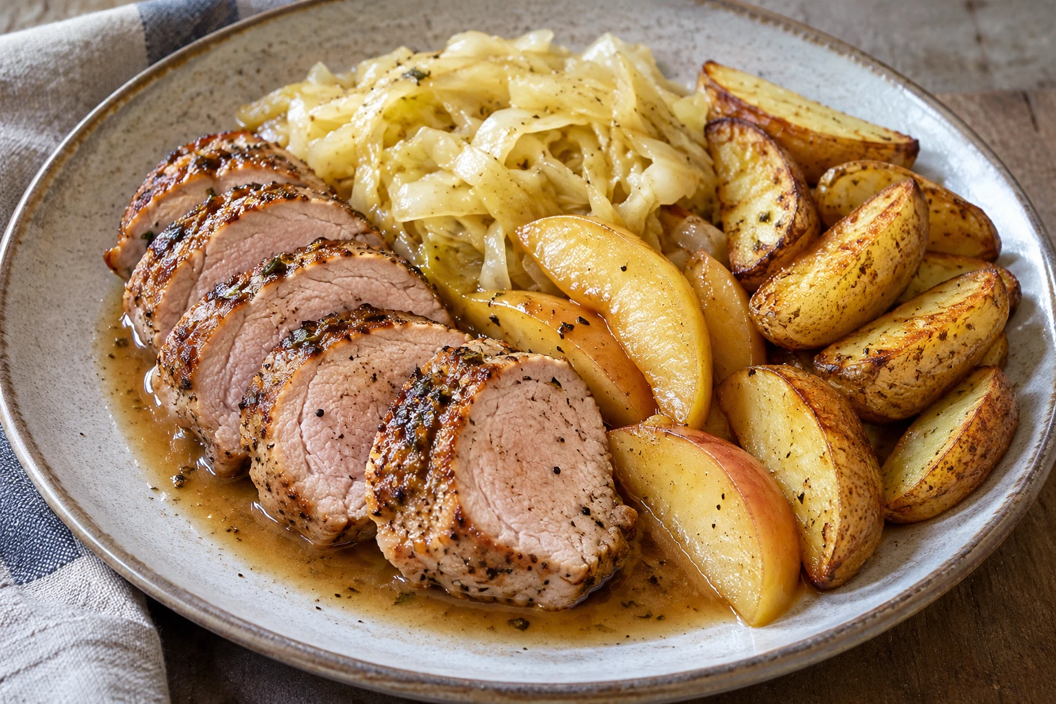 Pork with Apples & Braised Cabbage