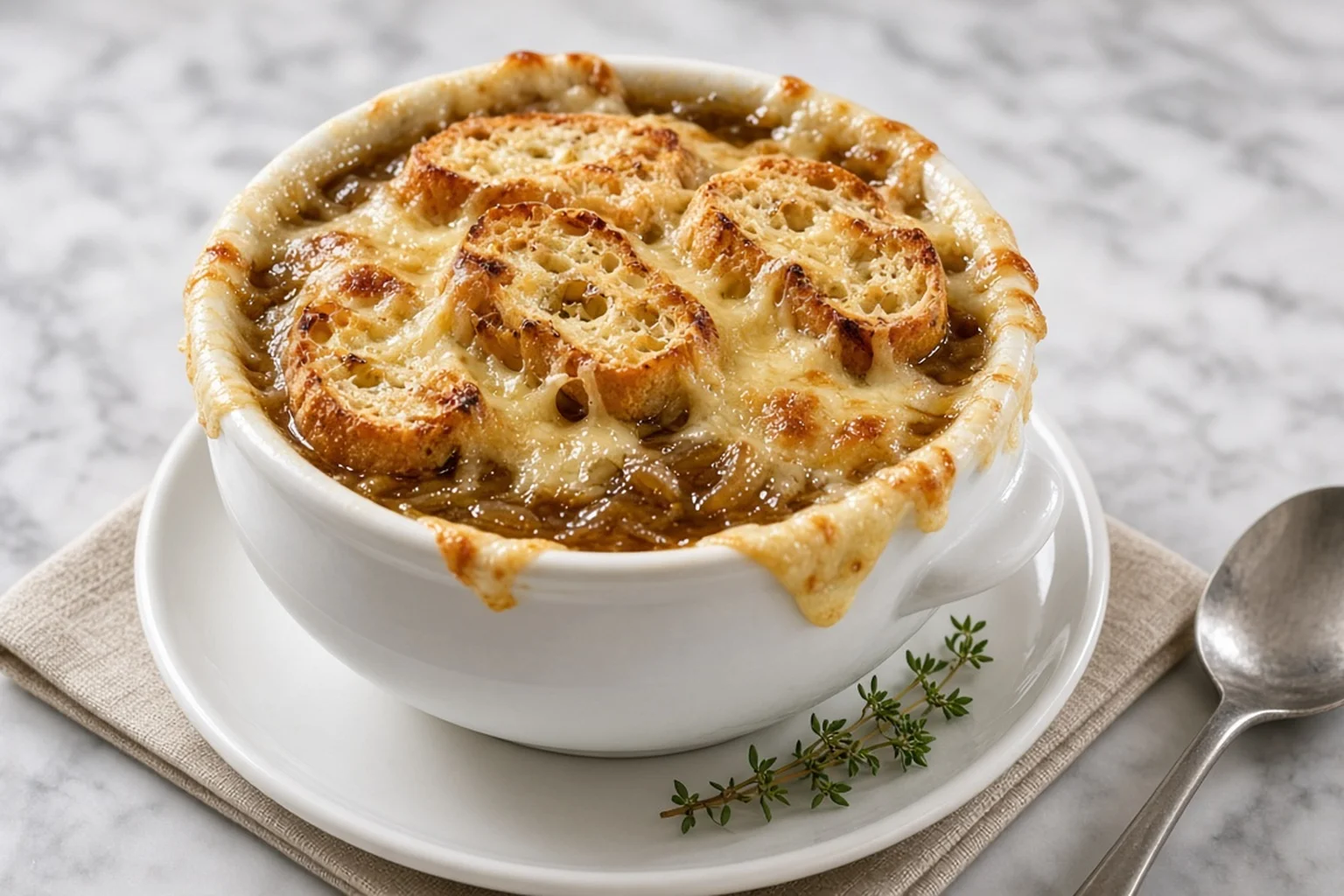 Illustrative photo of Bistro French Onion Soup with Gruyère Toasts