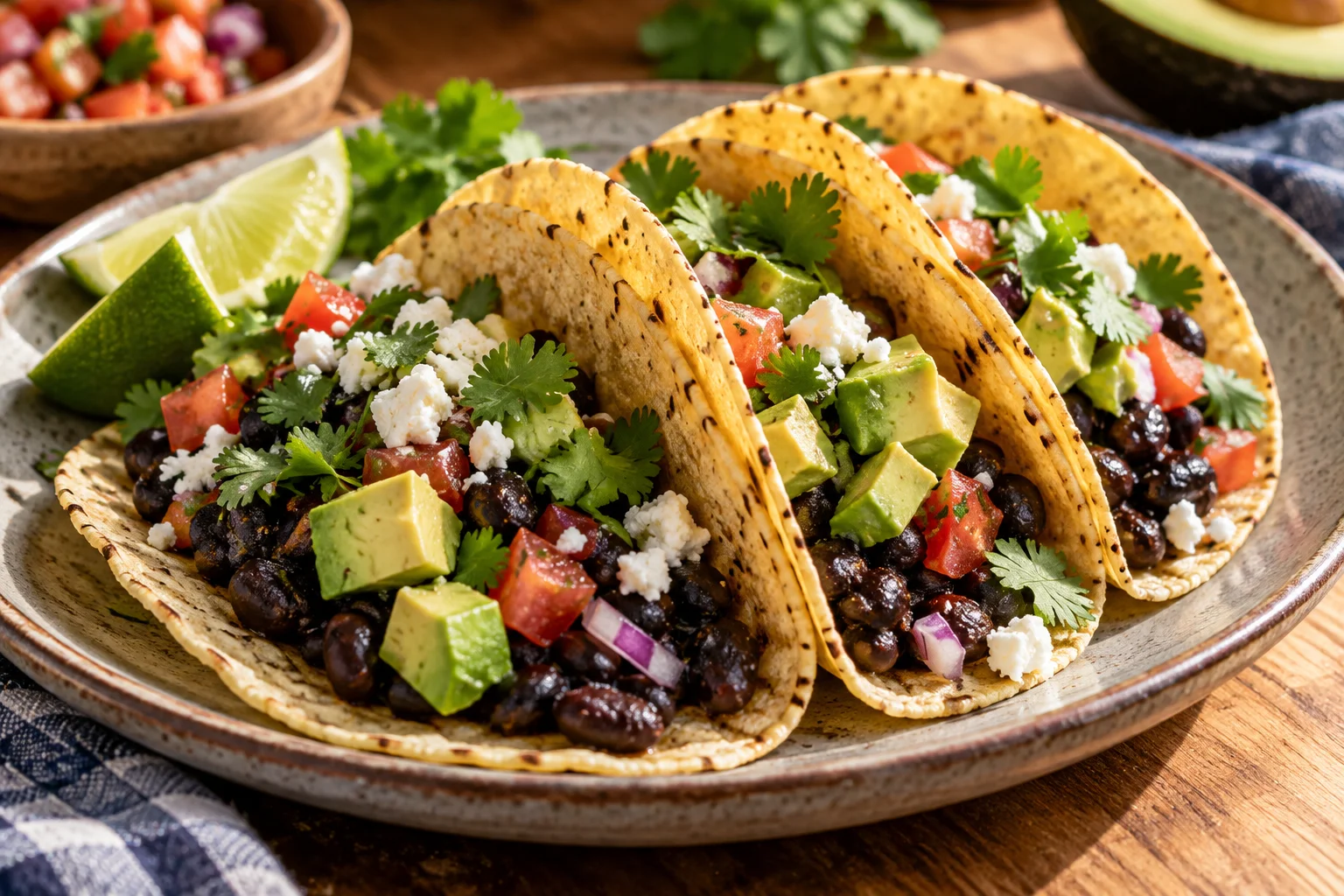 Illustrative photo of Black bean & avocado street tacos
