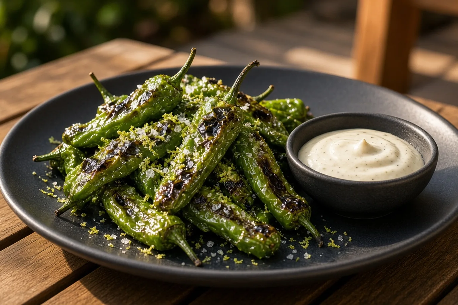 Illustrative photo of Blistered Shishitos with Lime Salt & Garlic Aioli
