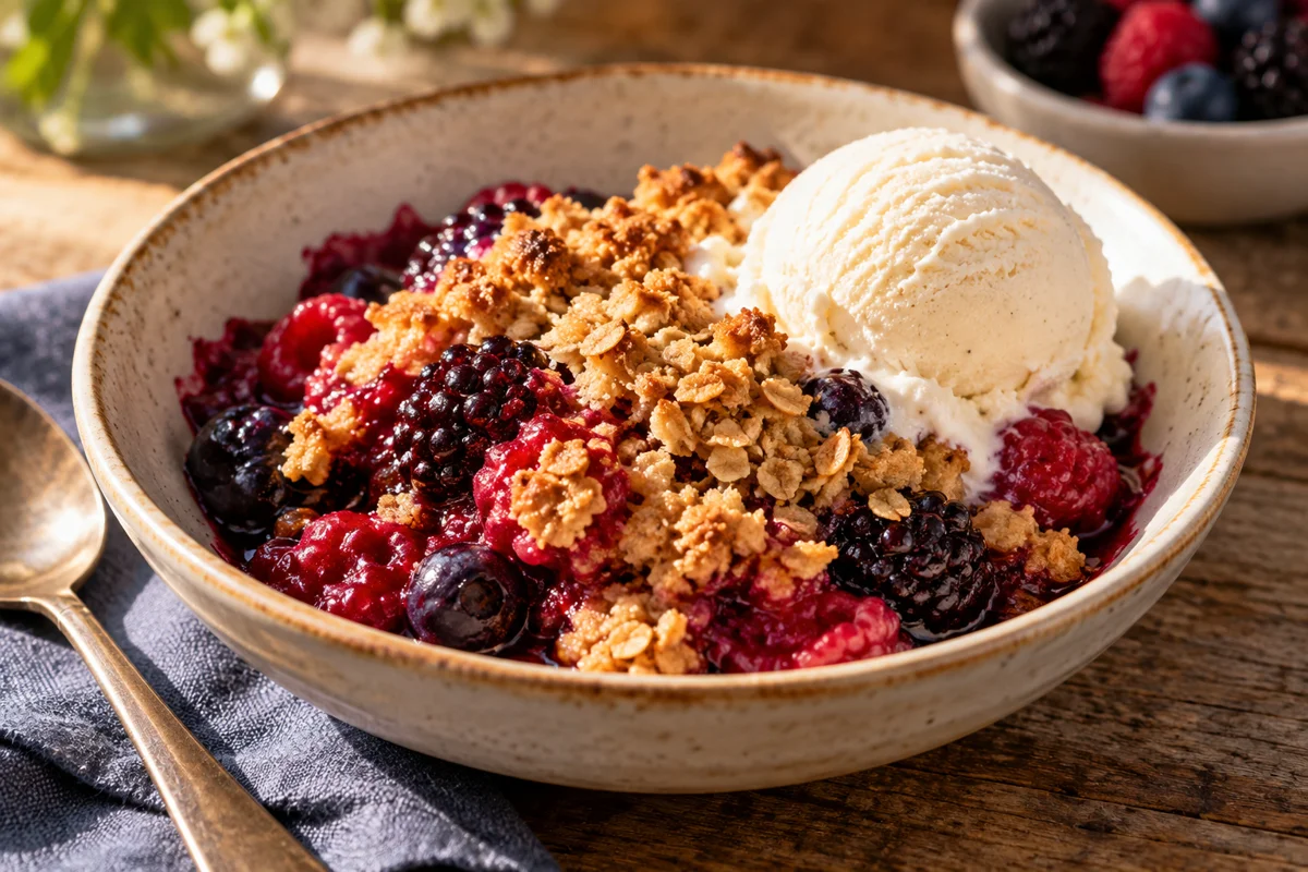 Illustrative photo of Warm berry & oat crumble