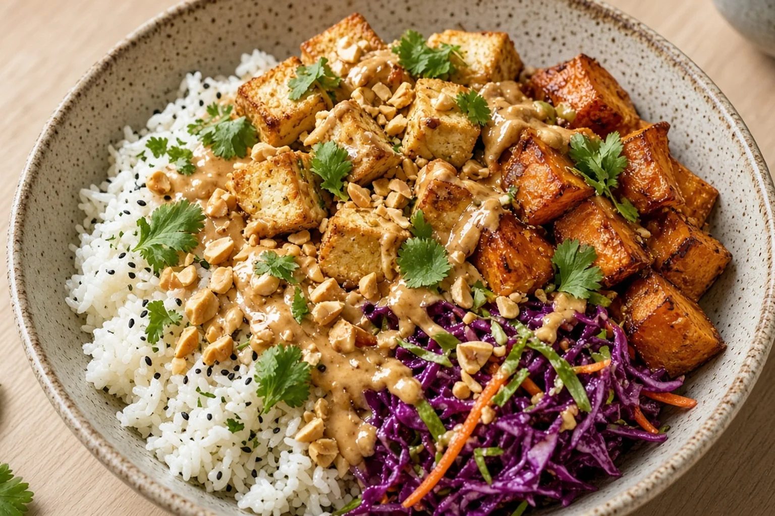 Illustrative photo of Coconut-Lime Tofu & Sweet Potato Bowl with Peanut Crunch