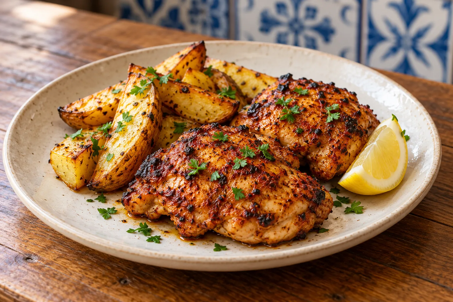 Chilli-Lemon Chicken with Roast Potatoes
