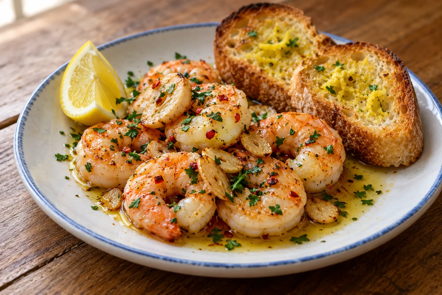 Garlic Shrimp with Lemon Toasts