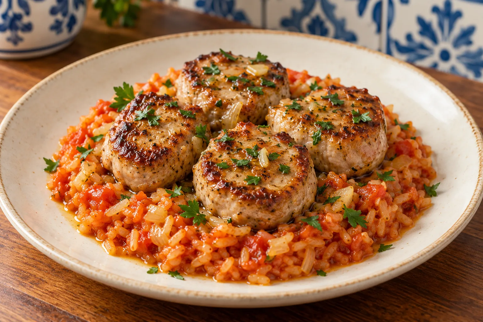 Garlic Pork with Tomato Rice