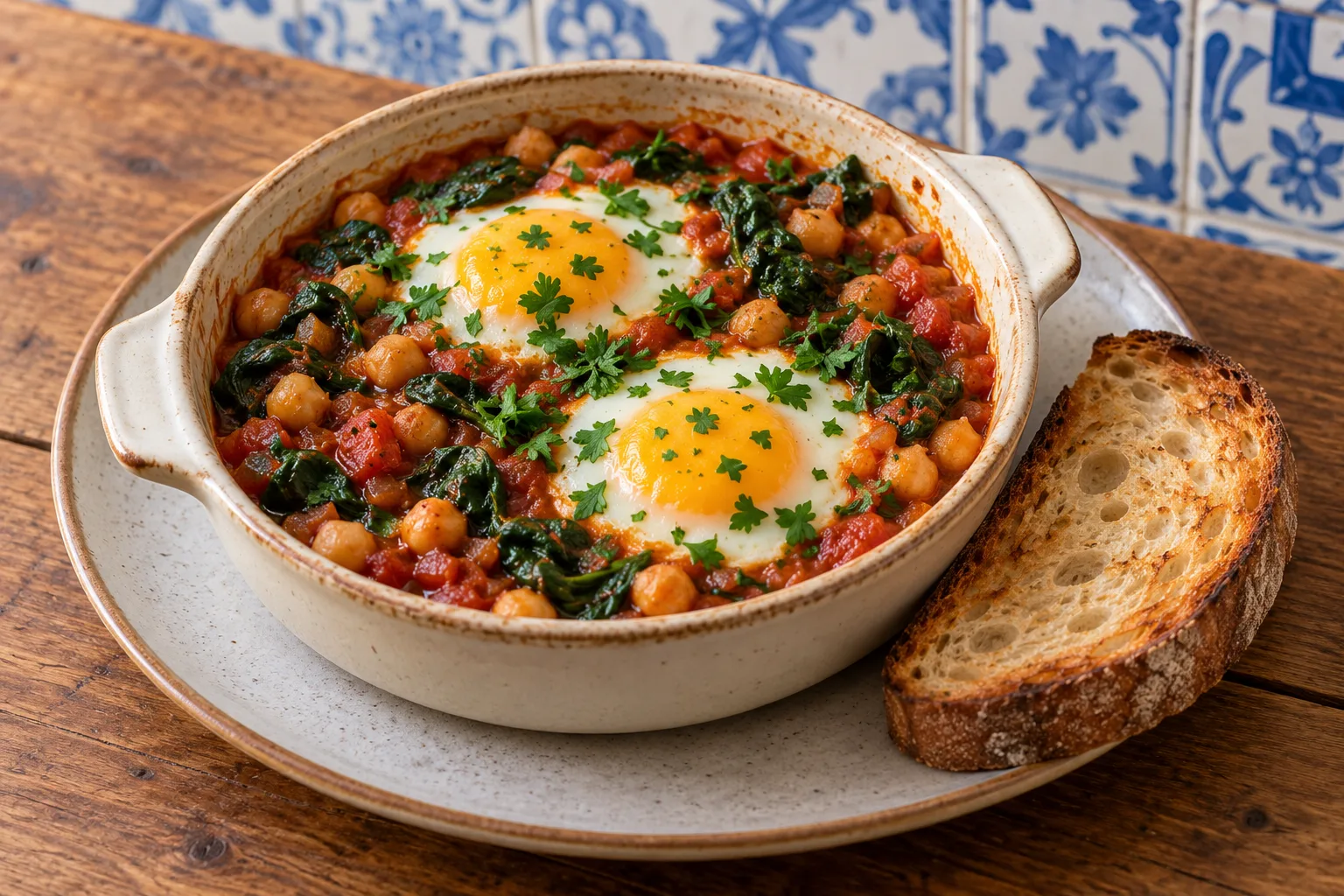 Spinach, Chickpea & Baked Eggs