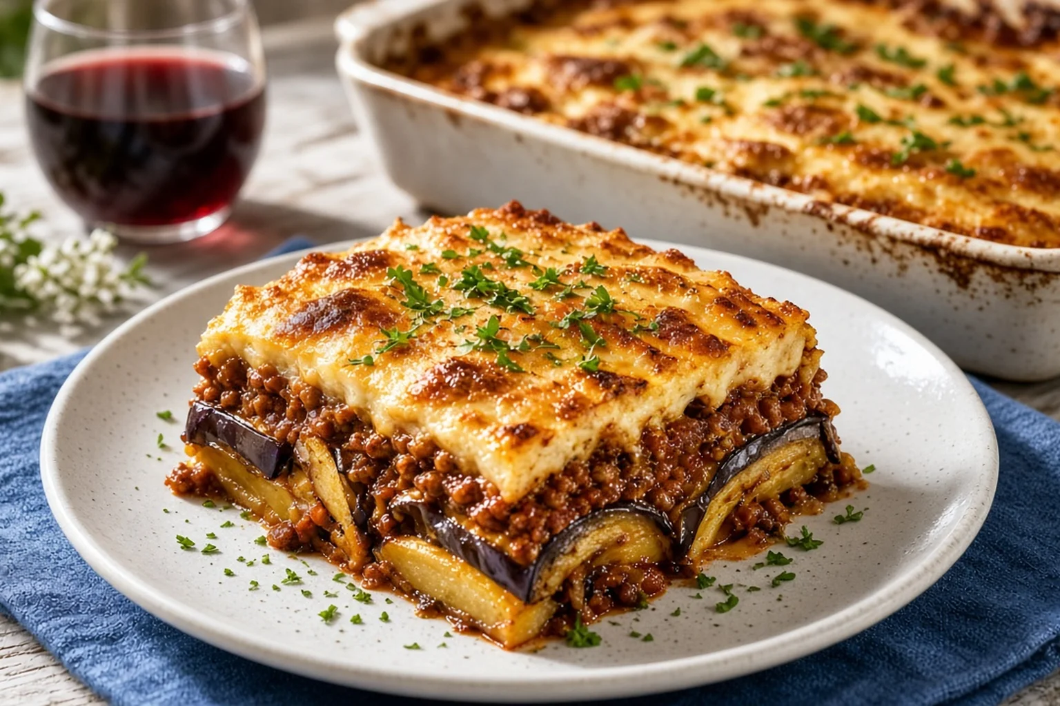 Illustrative photo of Eggplant & Beef Moussaka with Nutmeg Béchamel