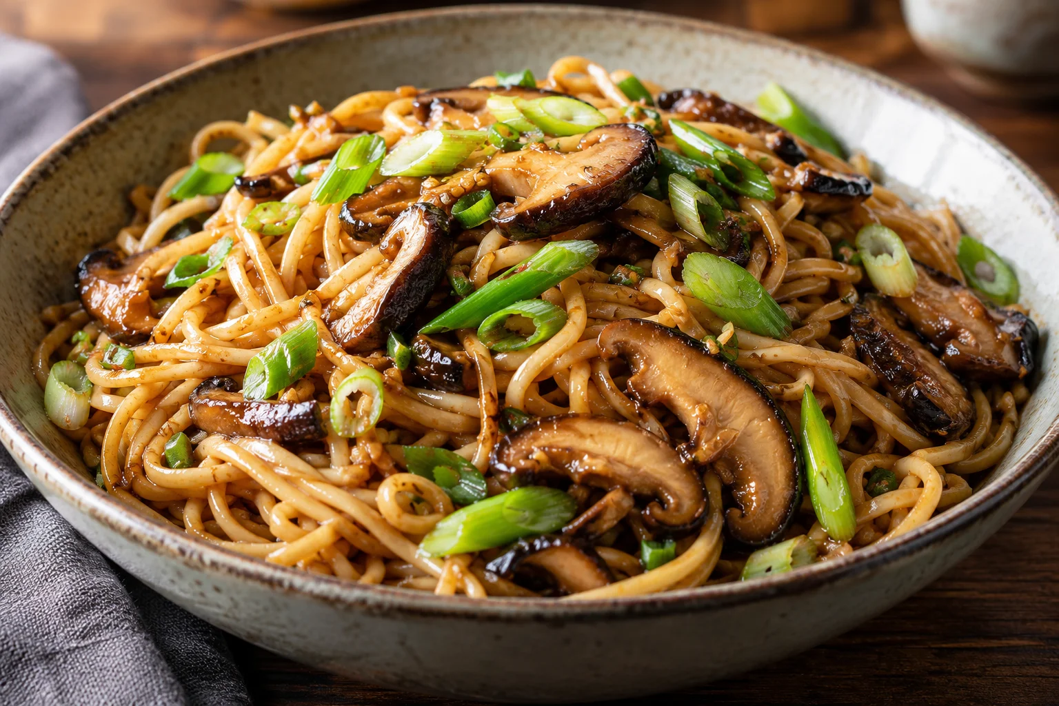 Illustrative photo of Garlic mushroom chow mein