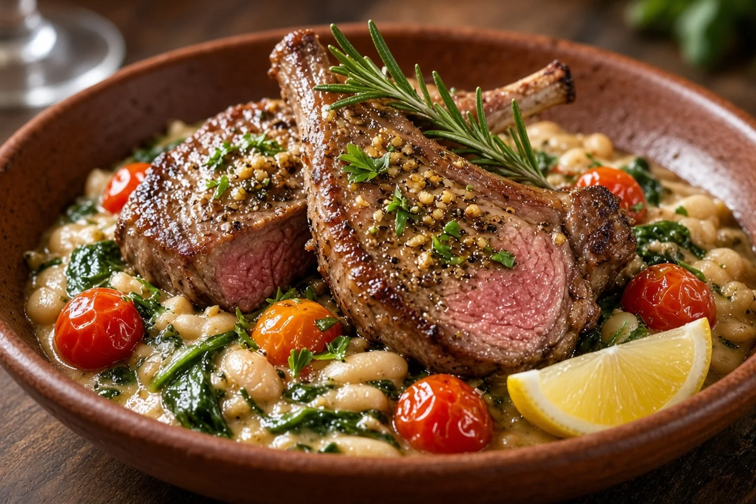 Illustrative photo of Garlic & Rosemary Lamb Chops with Herbed White Bean Ragout