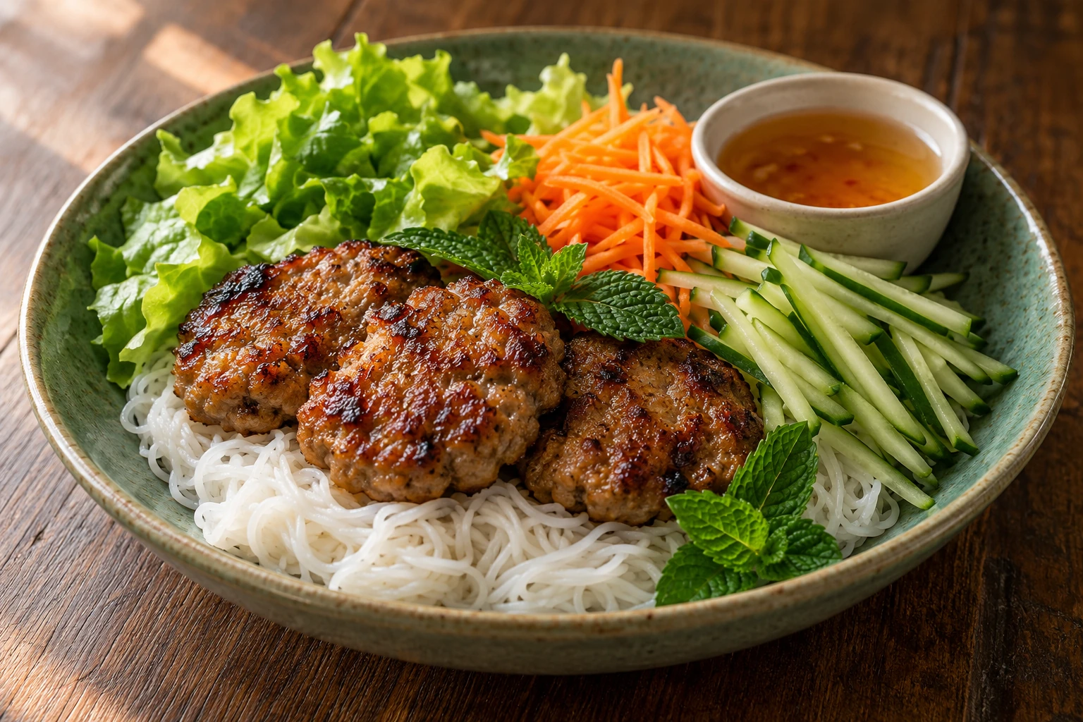 Ginger Pork Patties with Vermicelli Salad