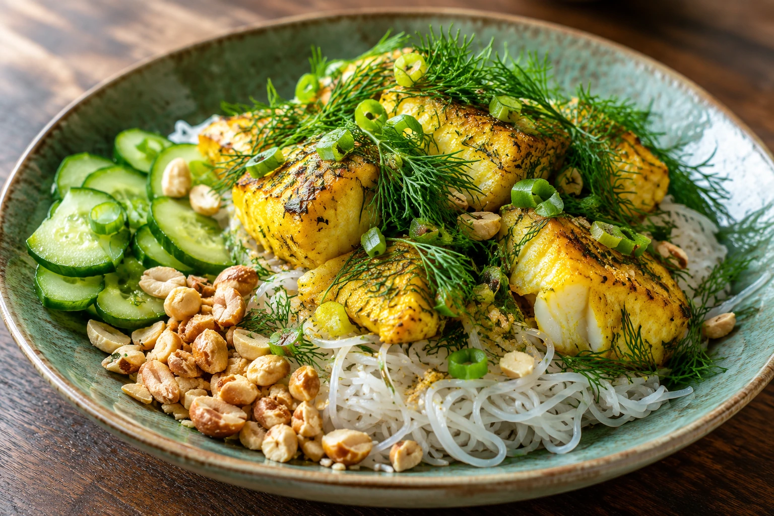 Turmeric Fish with Dill and Rice Vermicelli