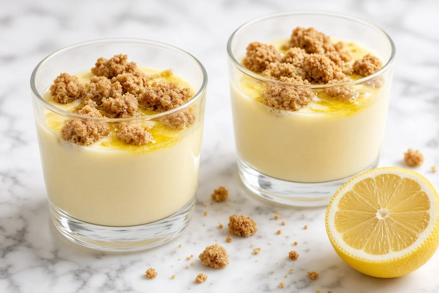 Illustrative photo of Lemon Olive Oil Posset with Brown Sugar Shortbread Crumble