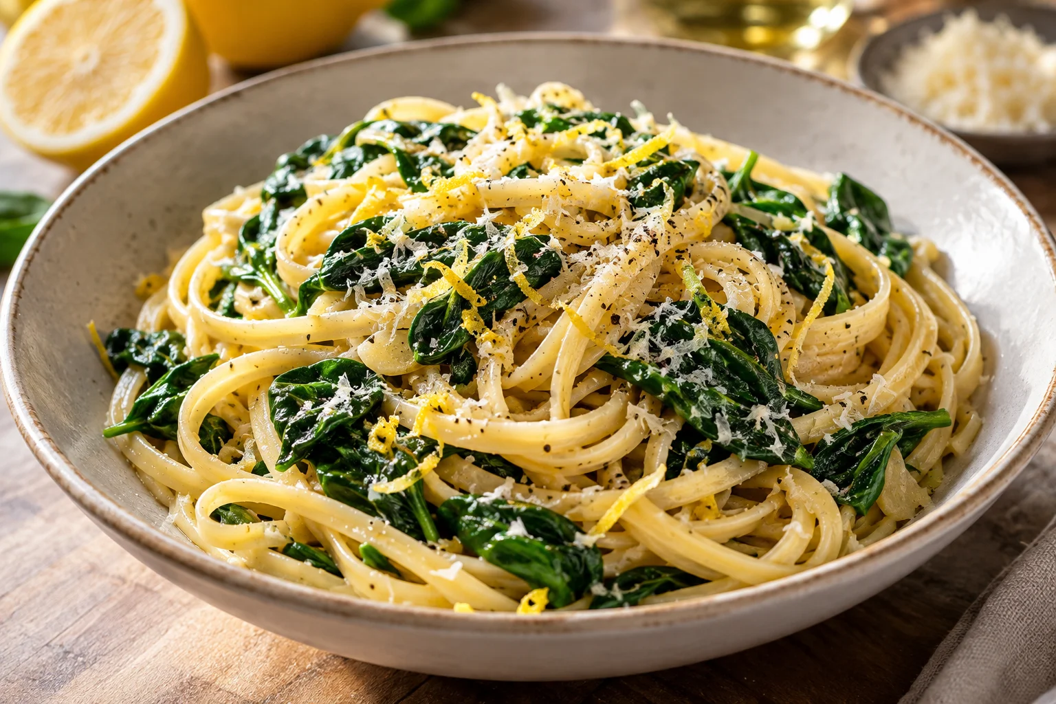 Illustrative photo of Lemon, spinach & Parmesan linguine