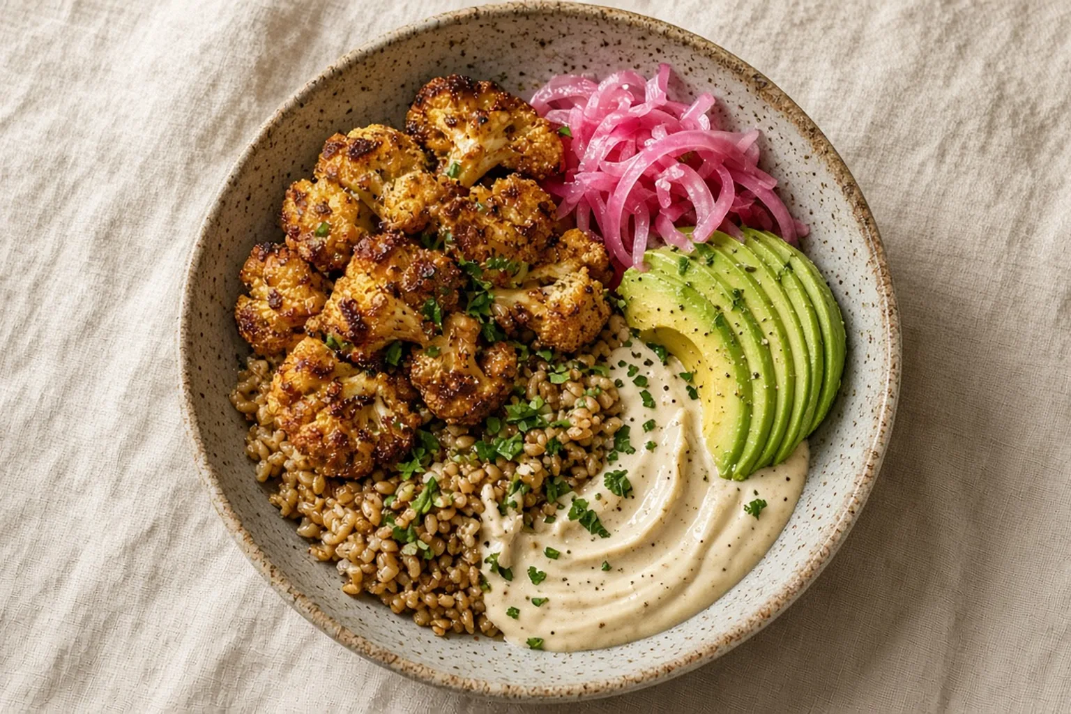 Illustrative photo of Maple-Miso Roasted Cauliflower Farro Bowl