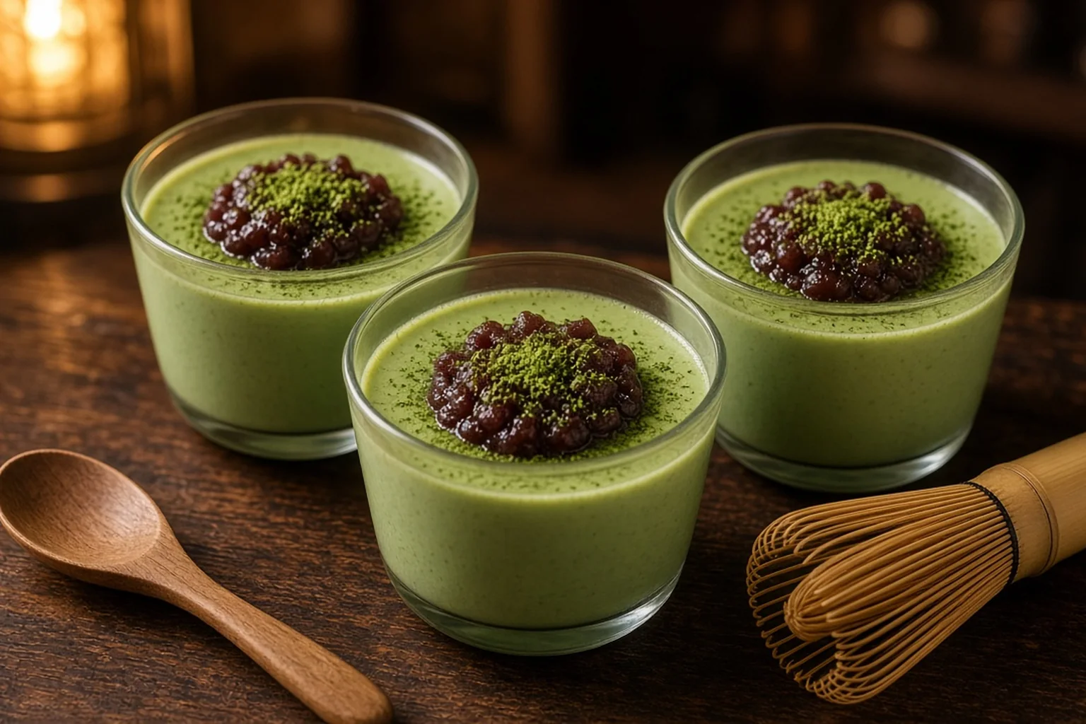 Illustrative photo of Matcha Milk Pudding with Sweet Red Bean