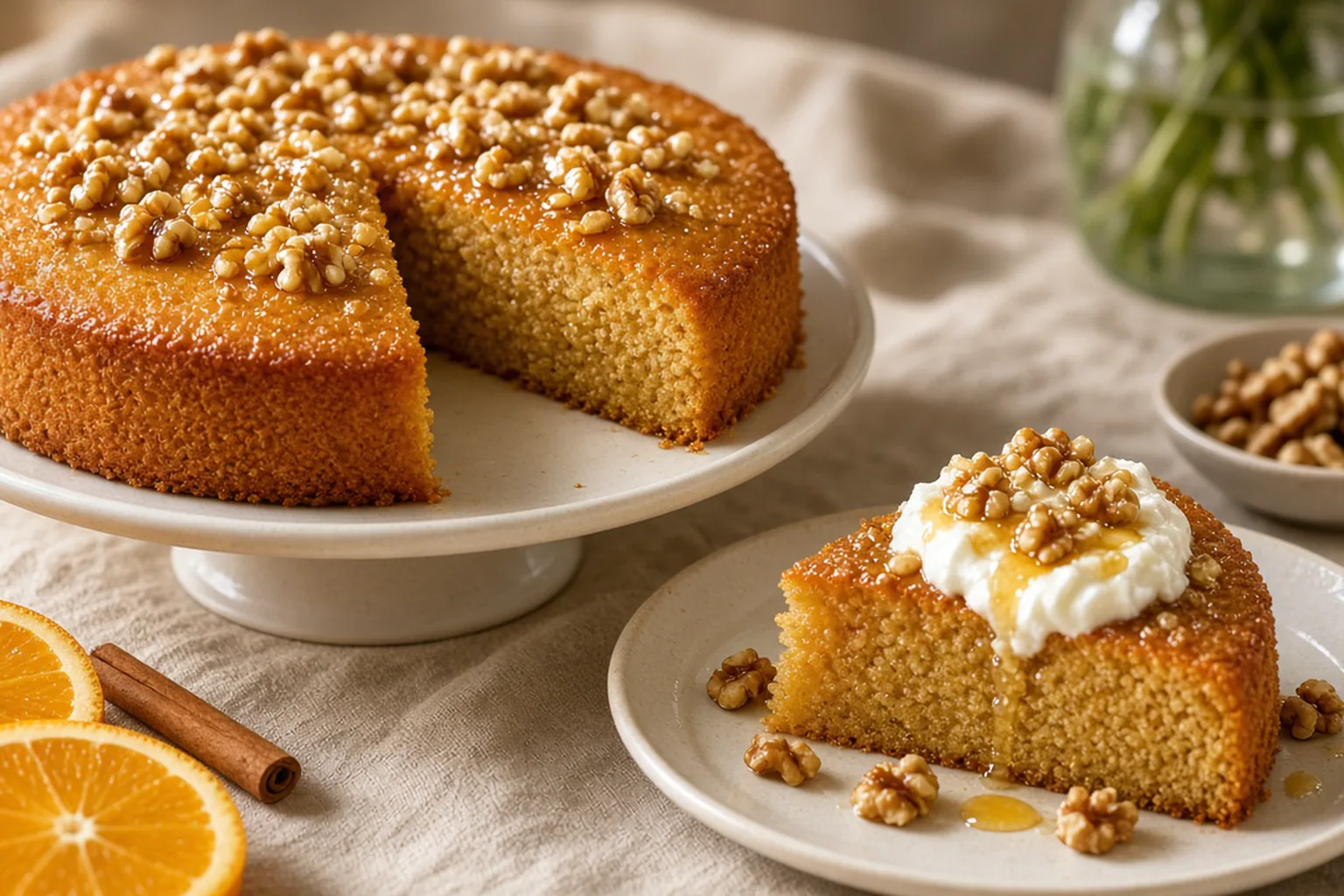 Illustrative photo of Orange Semolina Cake with Honey Syrup & Greek Yogurt