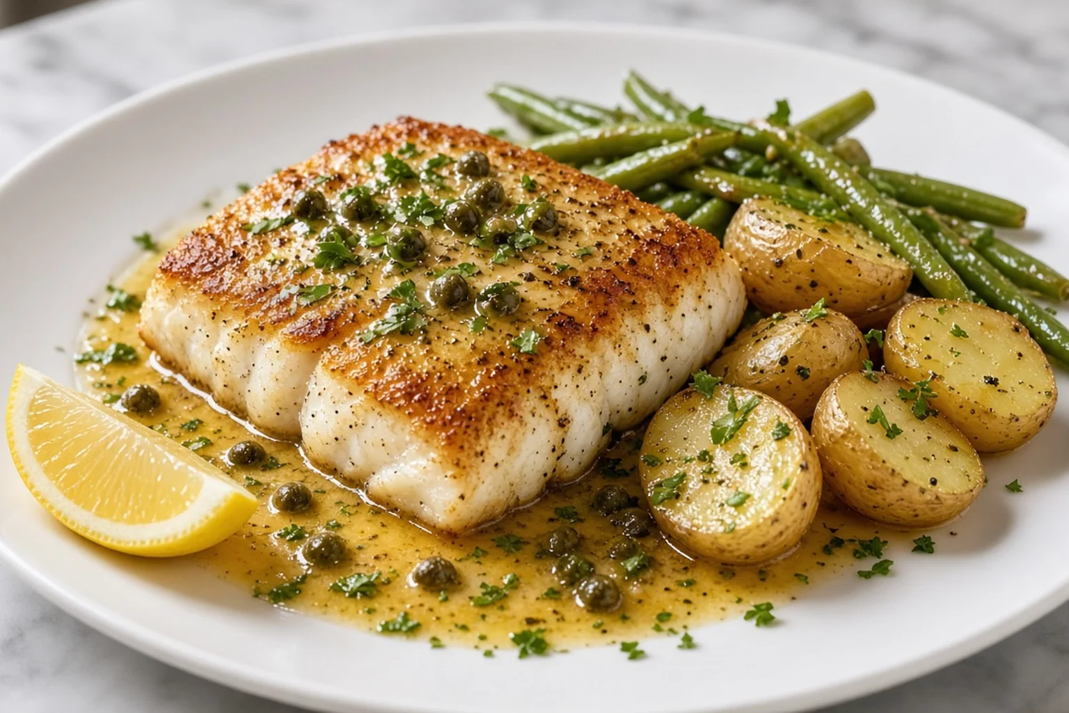 Illustrative photo of Pan-Seared White Fish with Brown Butter, Capers & Parsley Potatoes