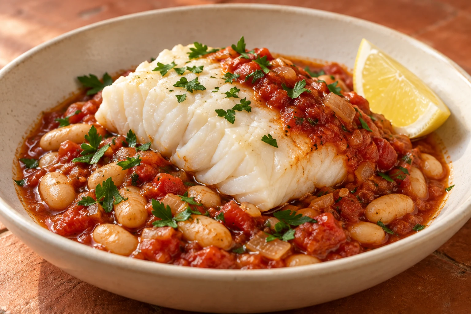 Illustrative photo of Cod with Tomato White Beans