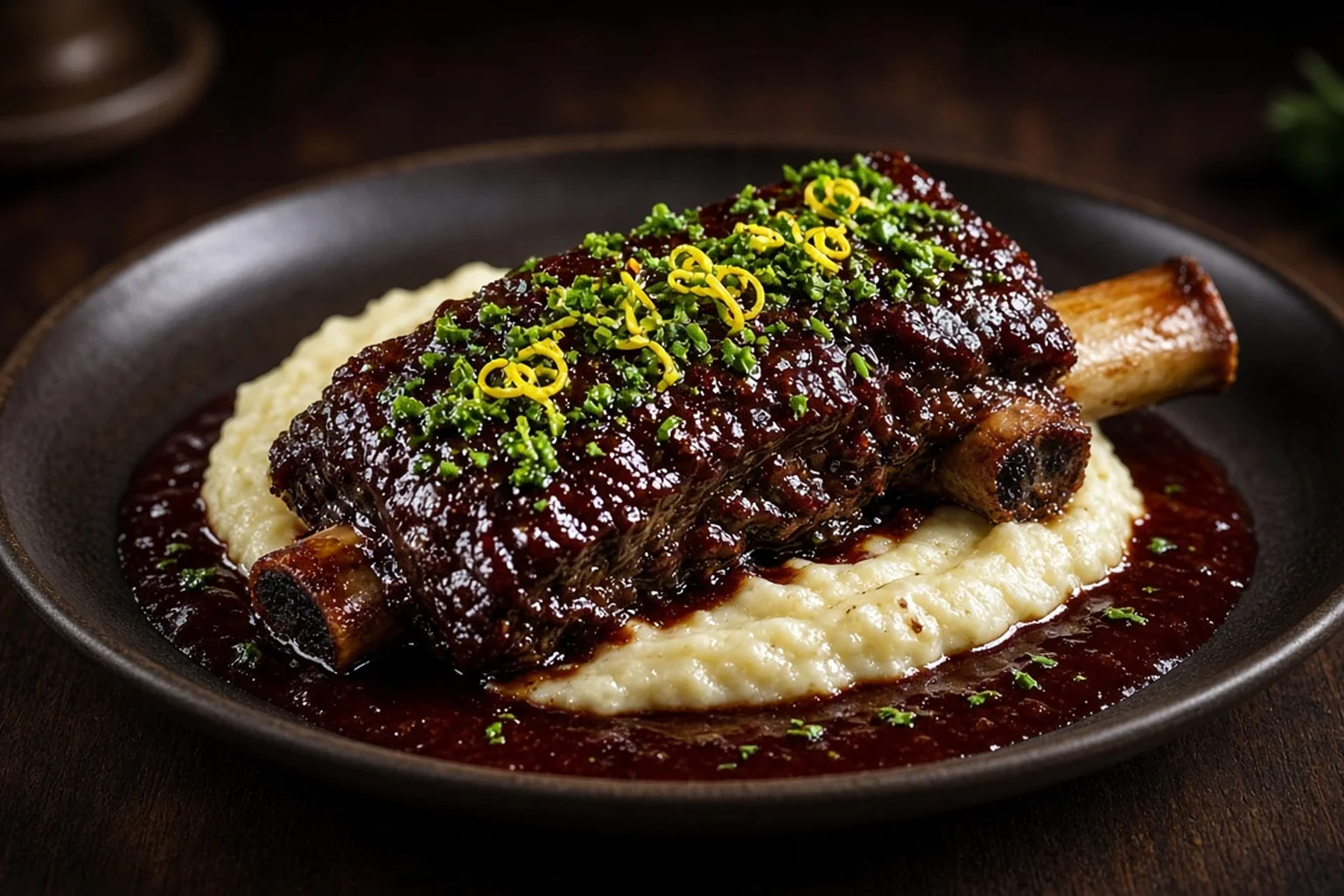 Illustrative photo of Red Wine Braised Short Rib with Parsnip Mash & Gremolata