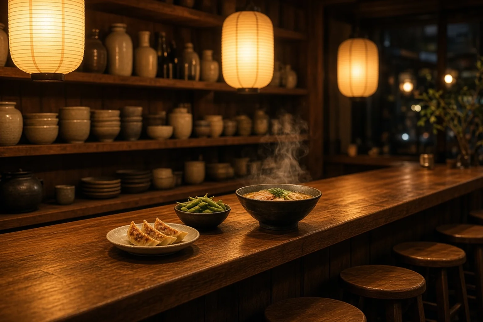 Illustrative scene at Night Lantern Izakaya