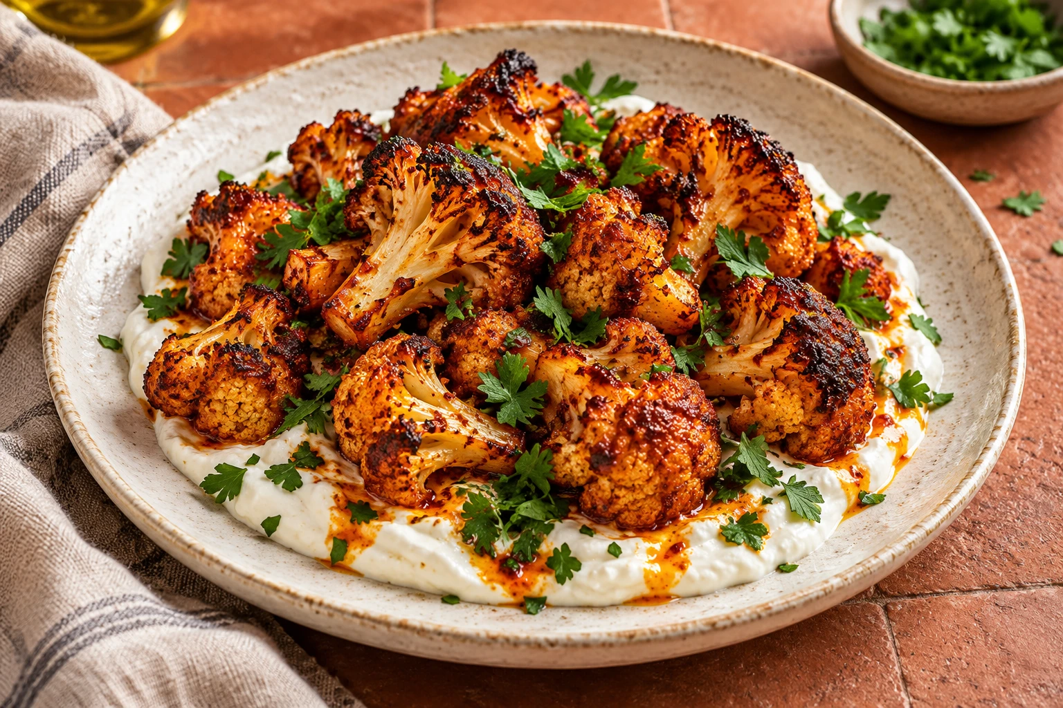 Harissa Cauliflower with Lemon Yogurt