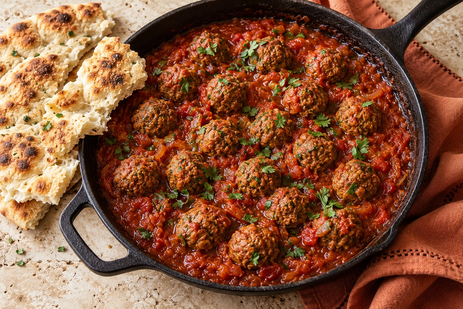 Beef Kefta in Cumin Tomato Sauce