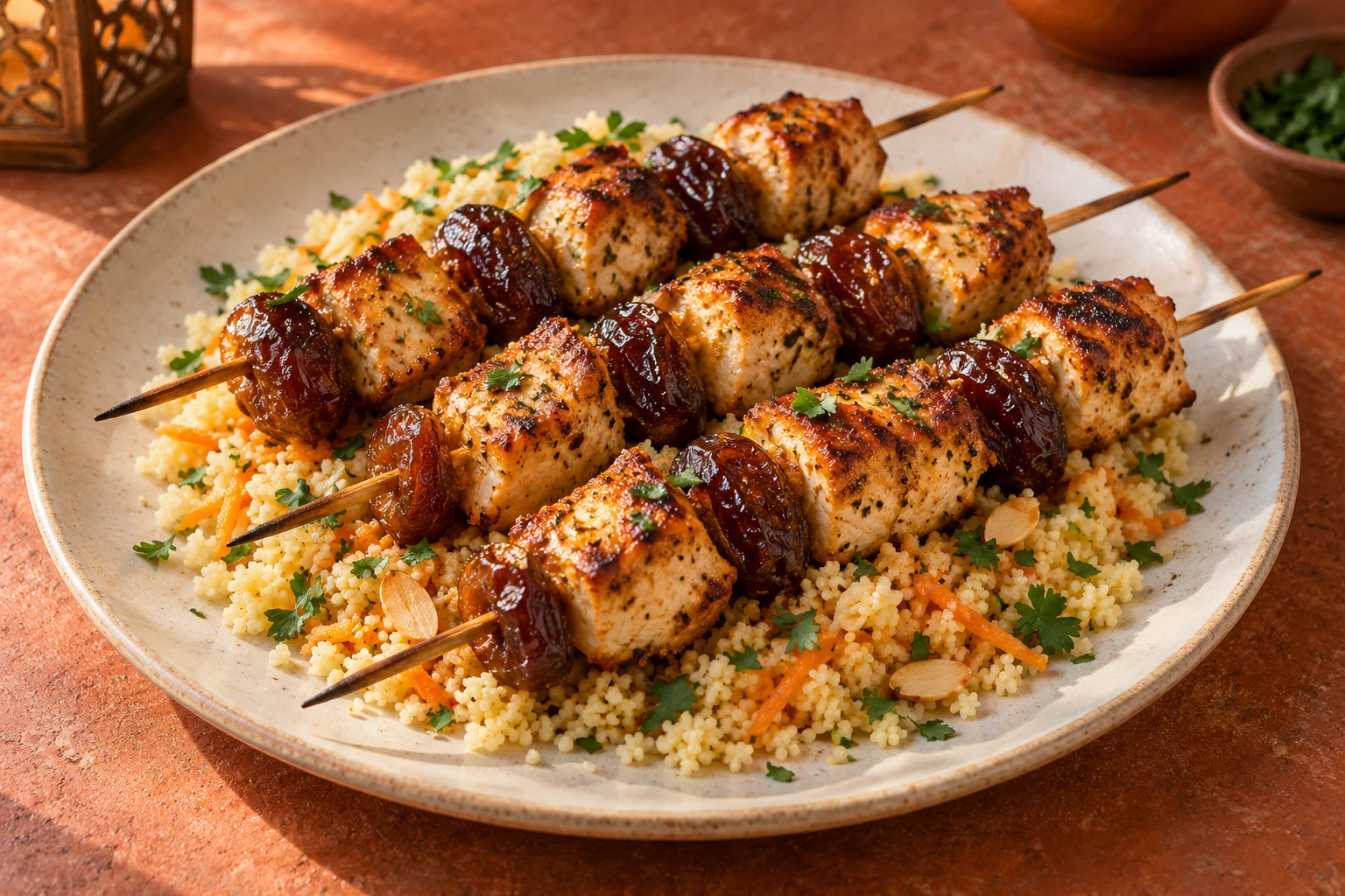 Turkey & Date Skewers with Carrot Couscous