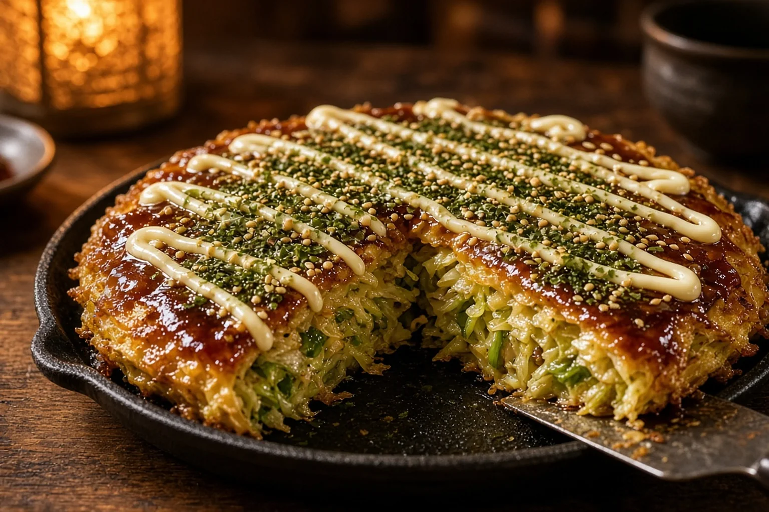 Illustrative photo of Savoury Cabbage & Green Onion Pancakes with Tangy Glaze