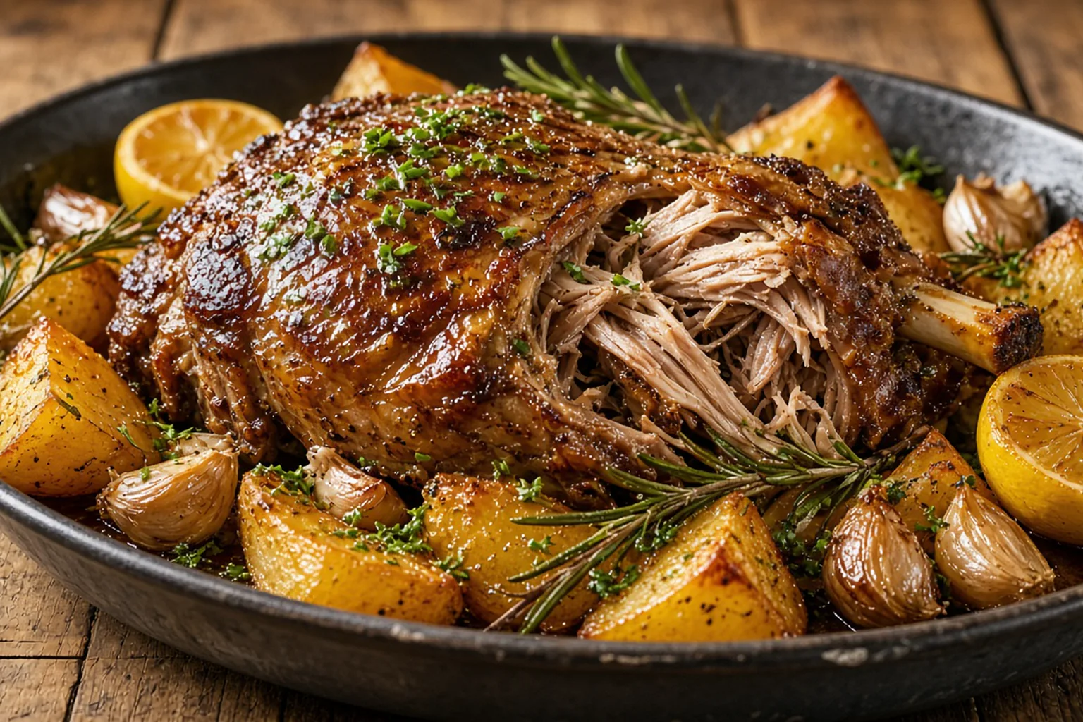 Illustrative photo of Slow-Roasted Lamb Shoulder with Lemon-Garlic Potatoes
