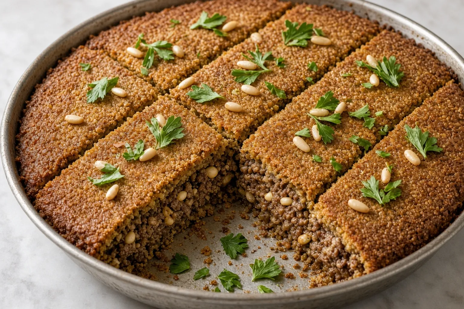 Illustrative photo of Baked Beef and Bulgur Kibbeh with Pine Nuts