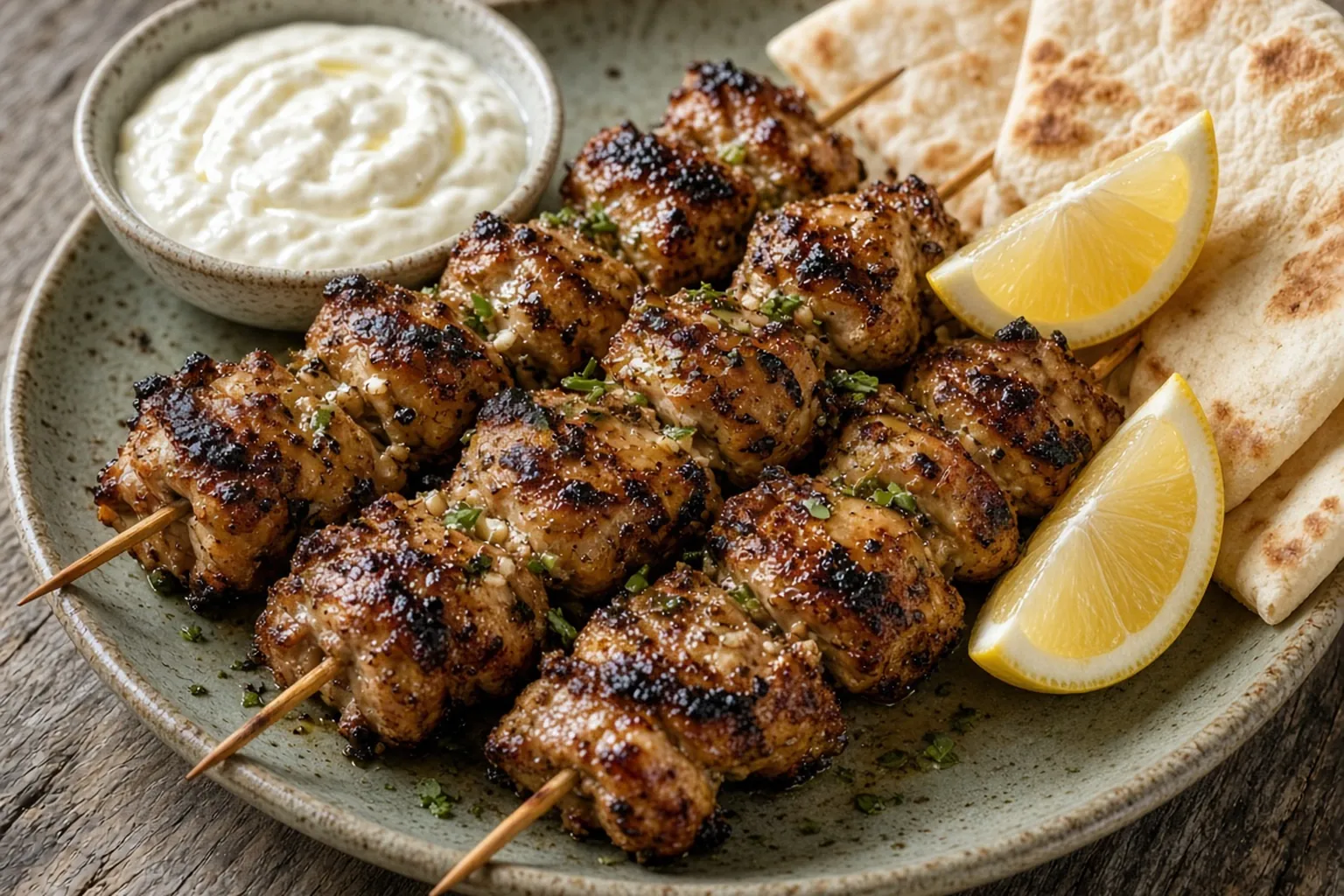 Illustrative photo of Garlic-Lemon Chicken Skewers with Toum