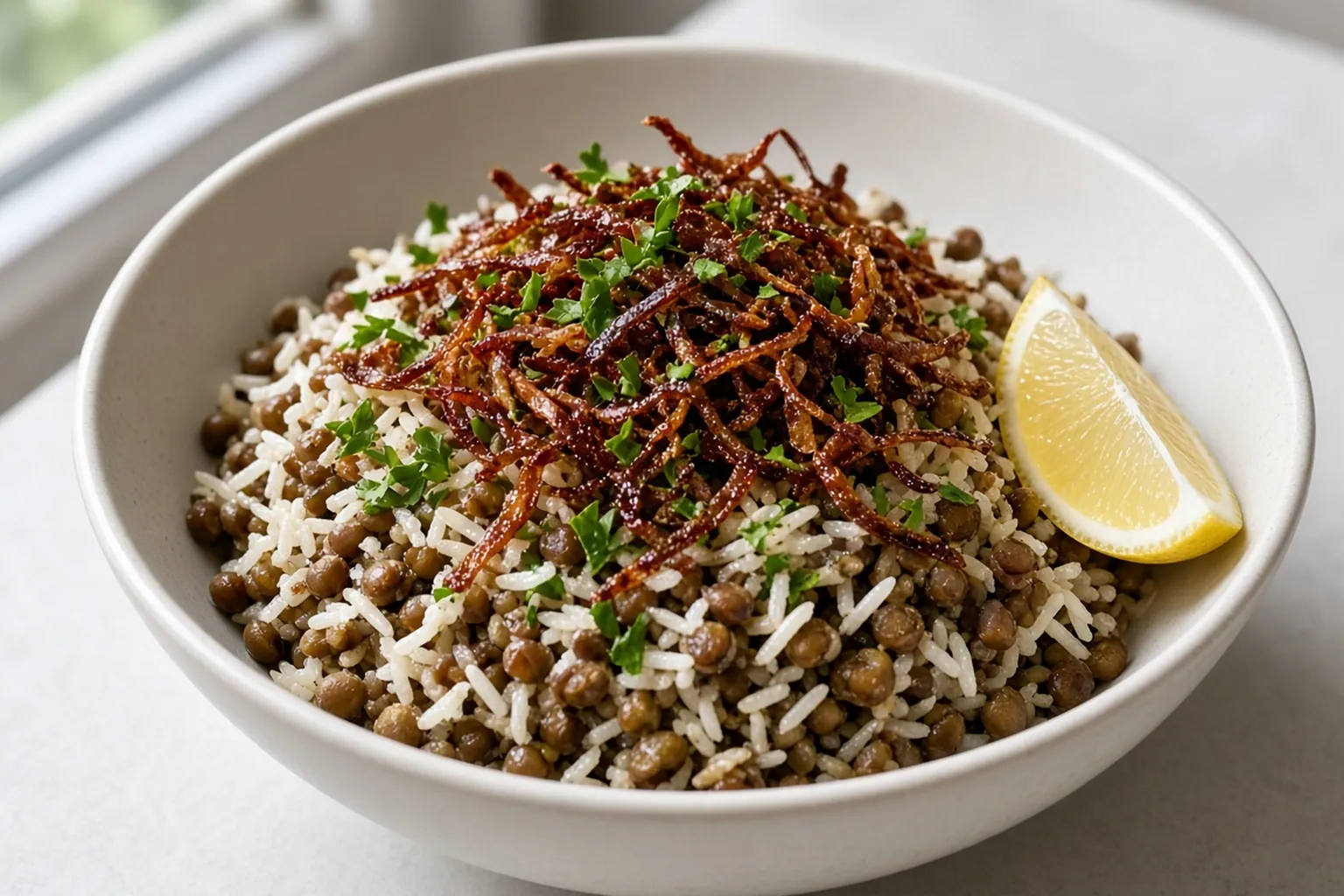 Illustrative photo of Lentils and Rice with Crispy Onions
