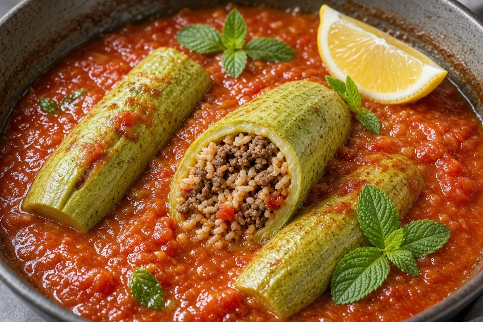 Illustrative photo of Rice and Beef Stuffed Zucchini in Tomato Sauce