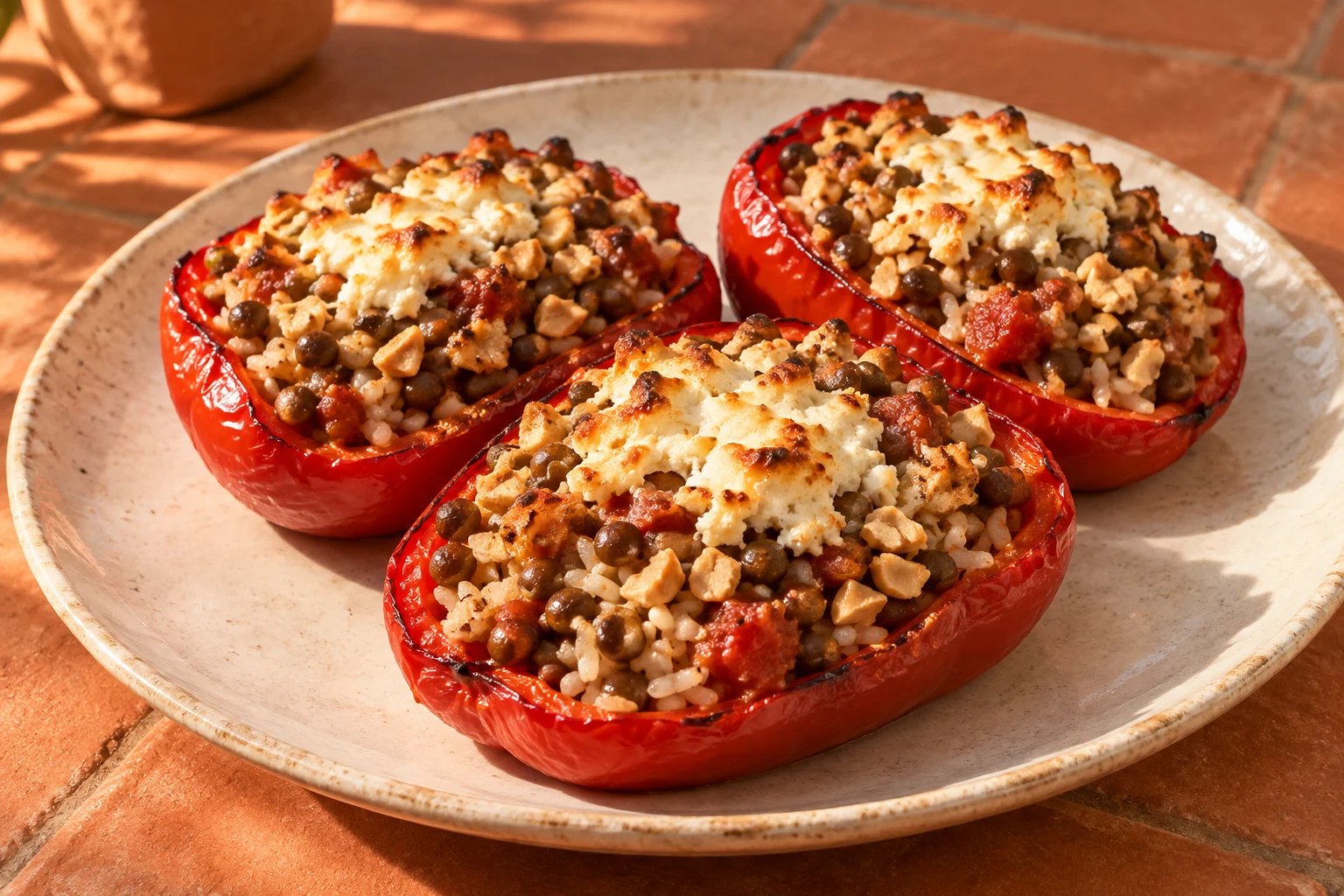 Lentil & Peanut Stuffed Peppers
