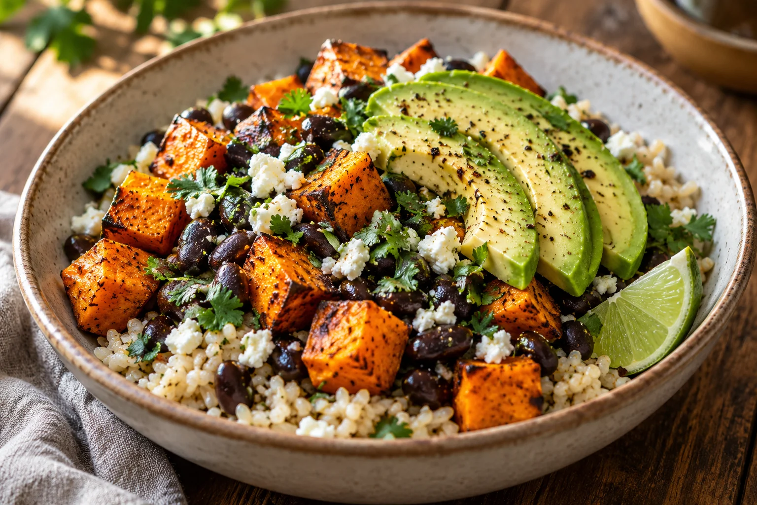 Illustrative photo of Roasted sweet potato fiesta bowl