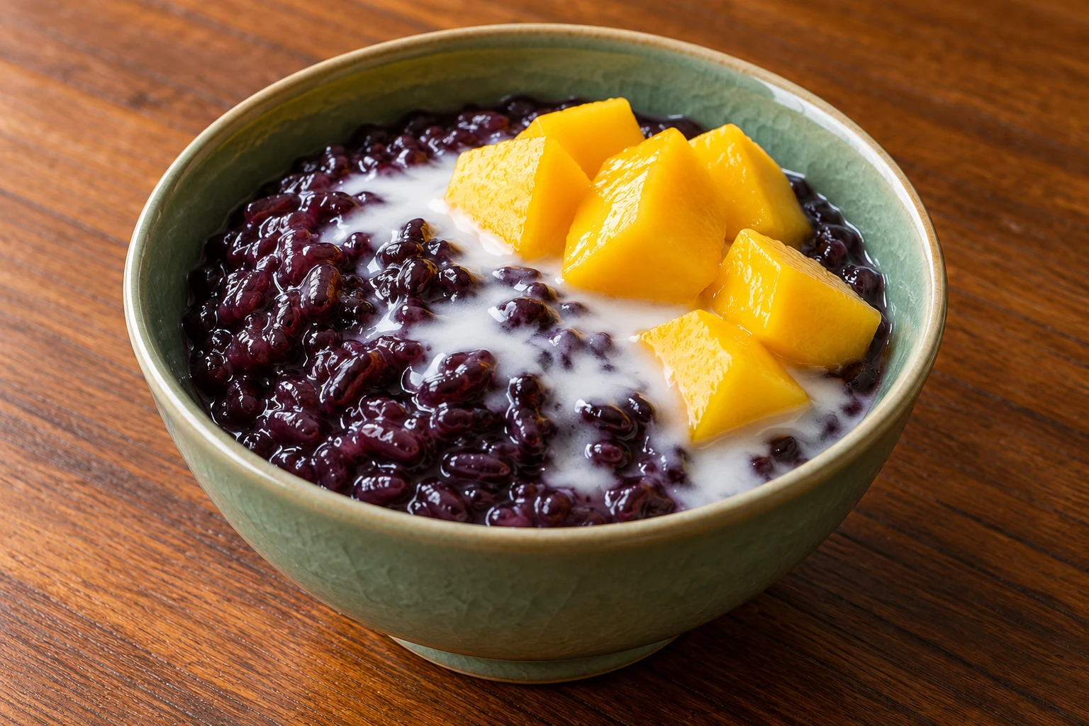 Black Sticky Rice Pudding with Mango