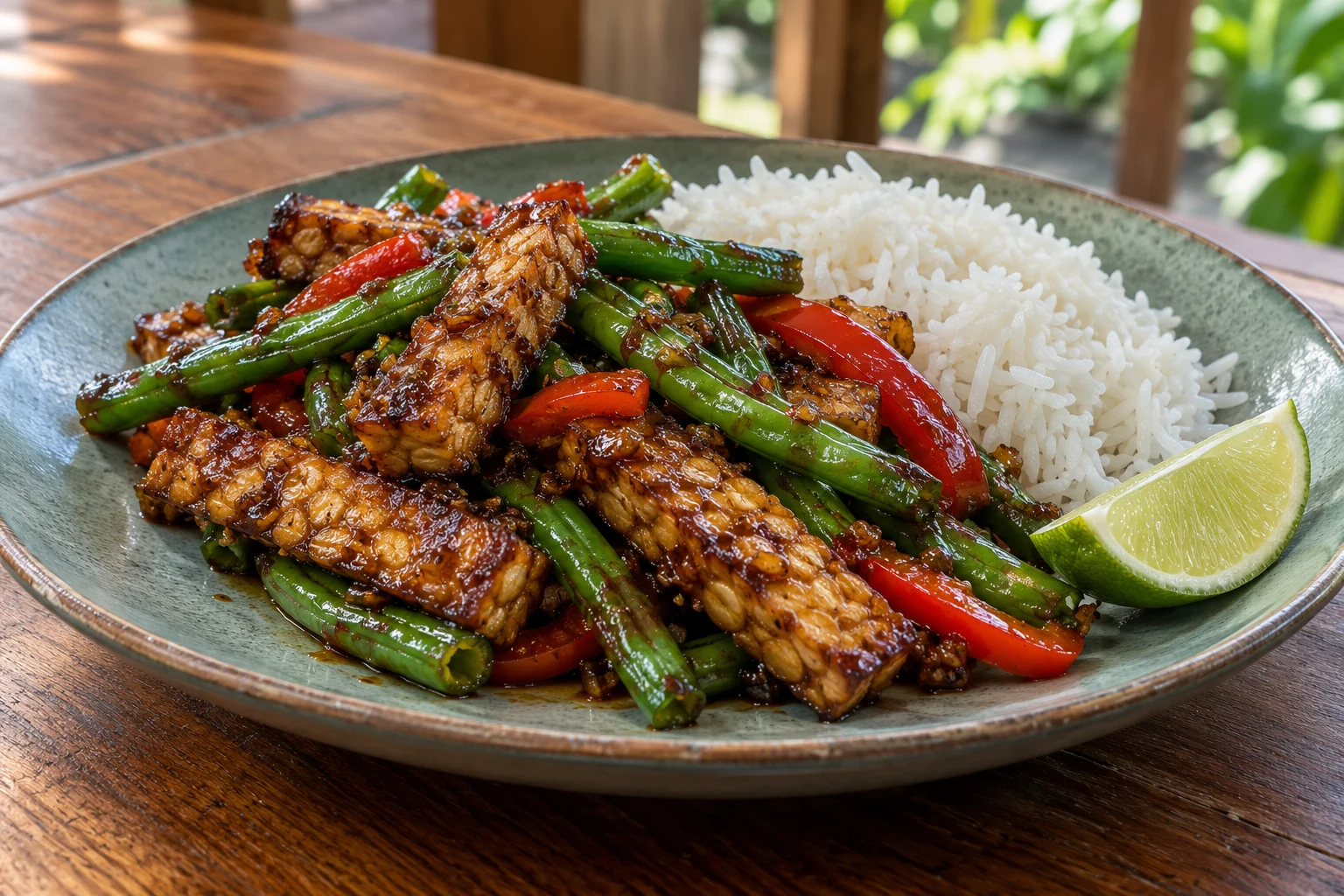 Sweet-Soy Tempeh & Green Beans