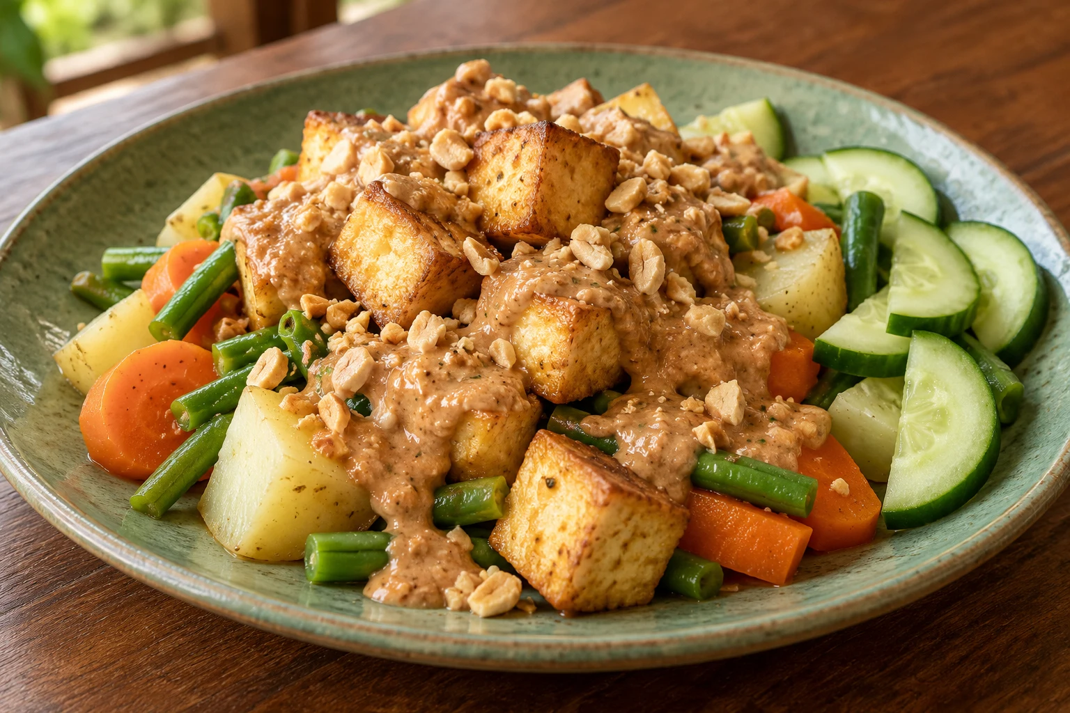 Roasted Tofu & Vegetables with Peanut Sauce