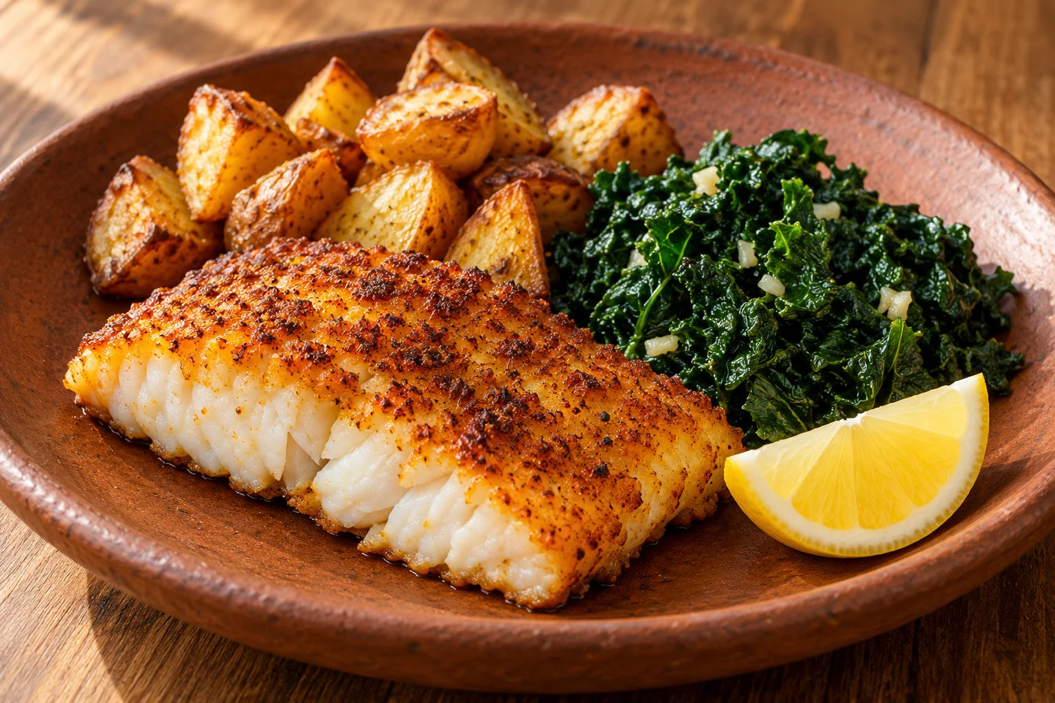 Berbere Cod with Garlicky Greens