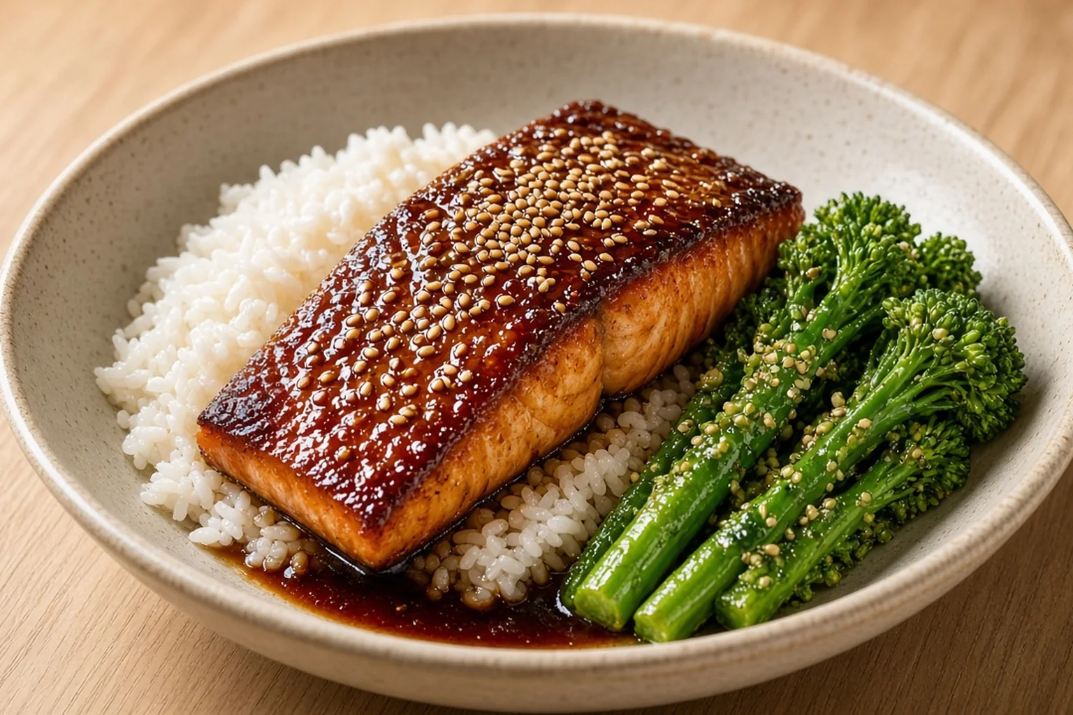 Illustrative photo of Sticky Teriyaki Salmon with Sesame Greens & Rice