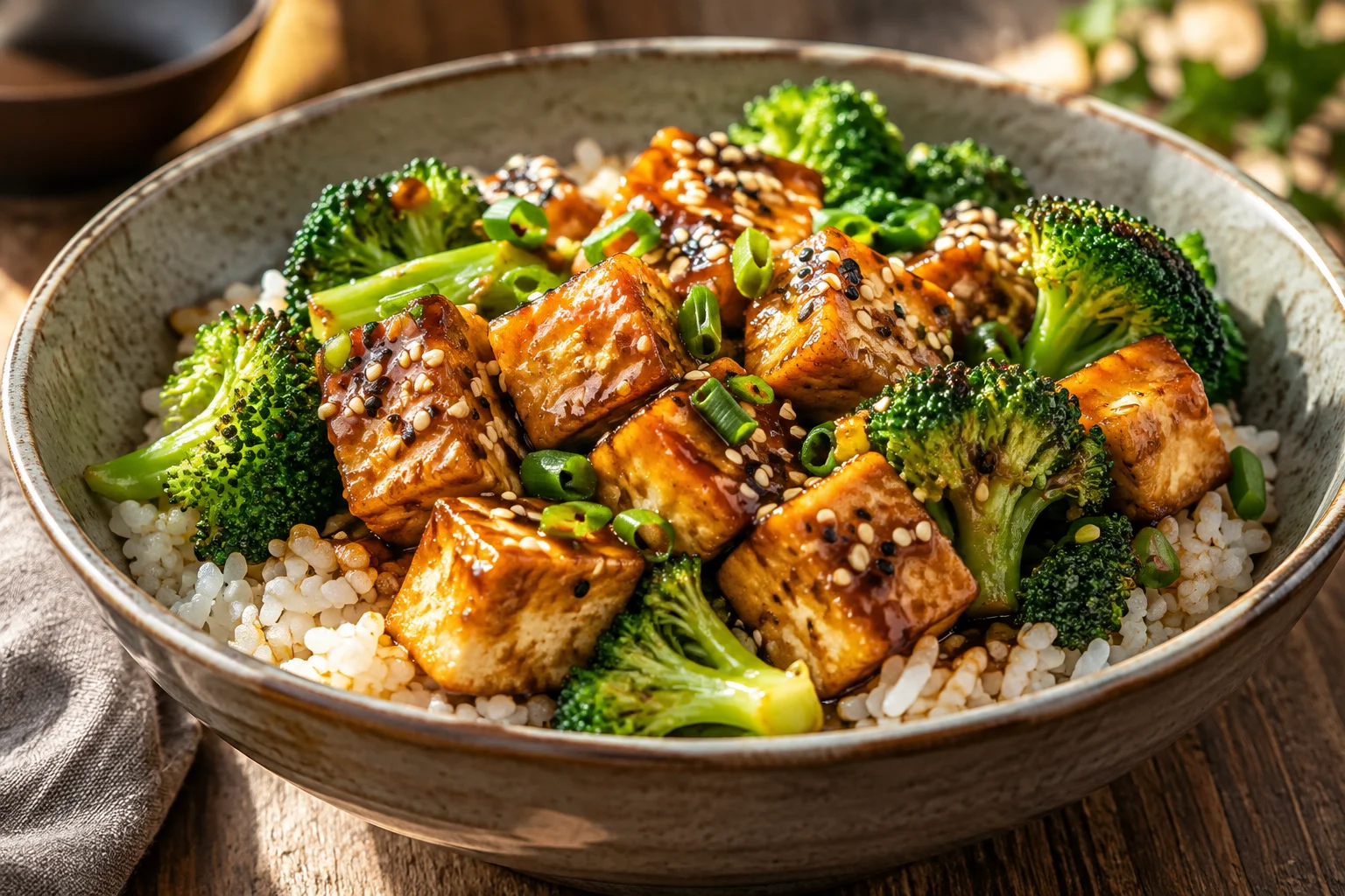 Illustrative photo of Sticky sesame tofu & broccoli