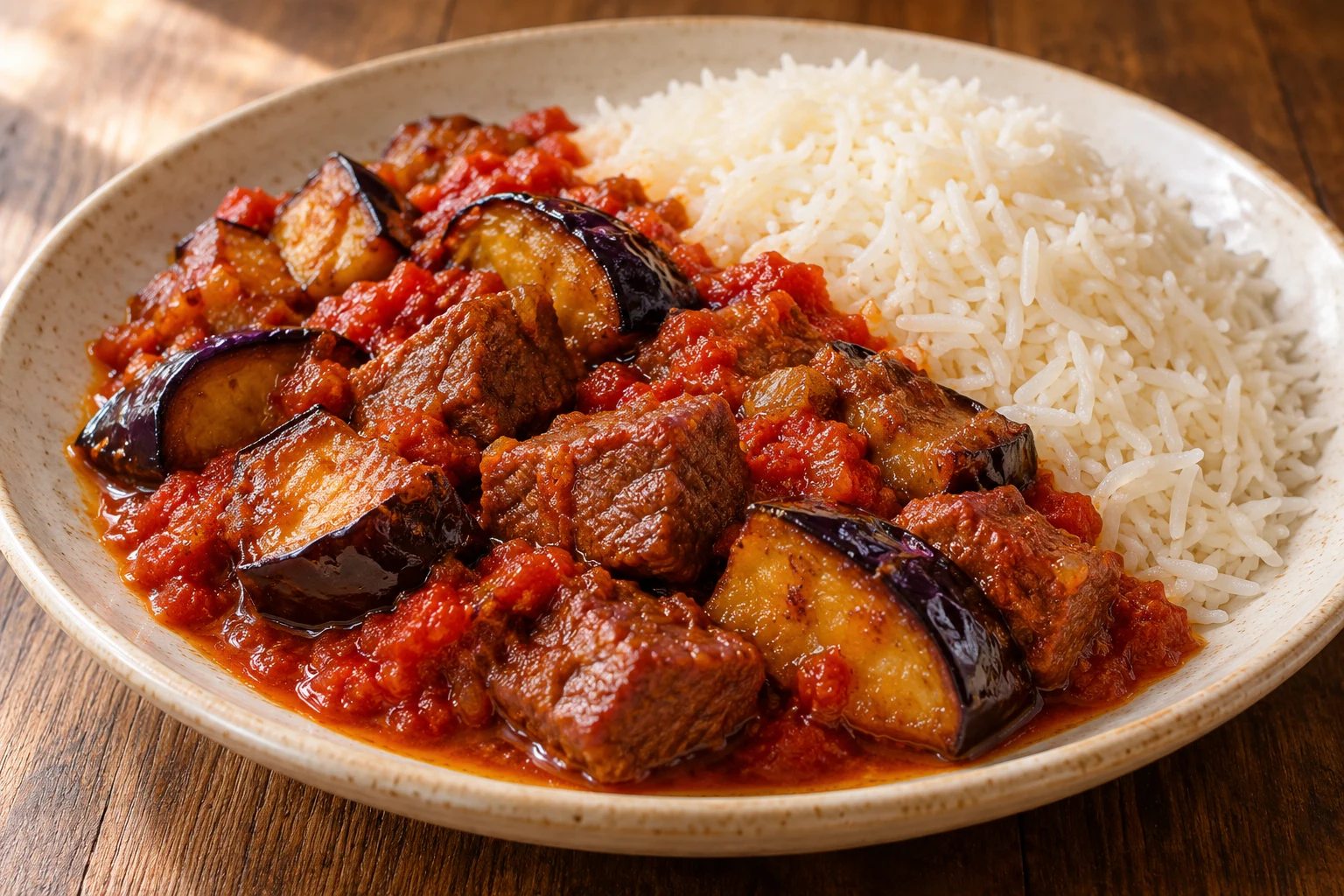Slow Beef & Eggplant Stew with Rice