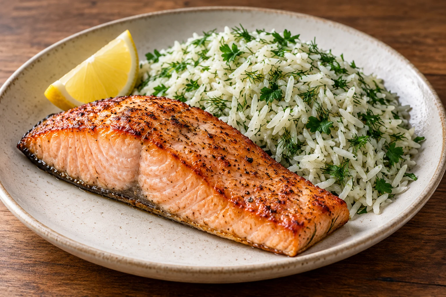 Roasted Salmon with Dill & Parsley Rice