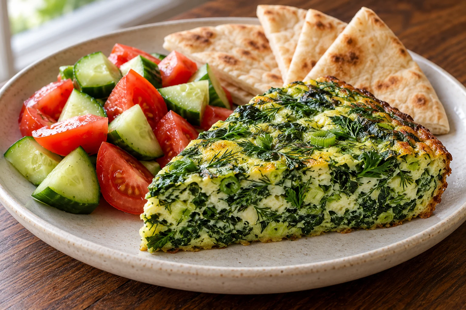 Spinach & Herb Bake with Tomato Salad
